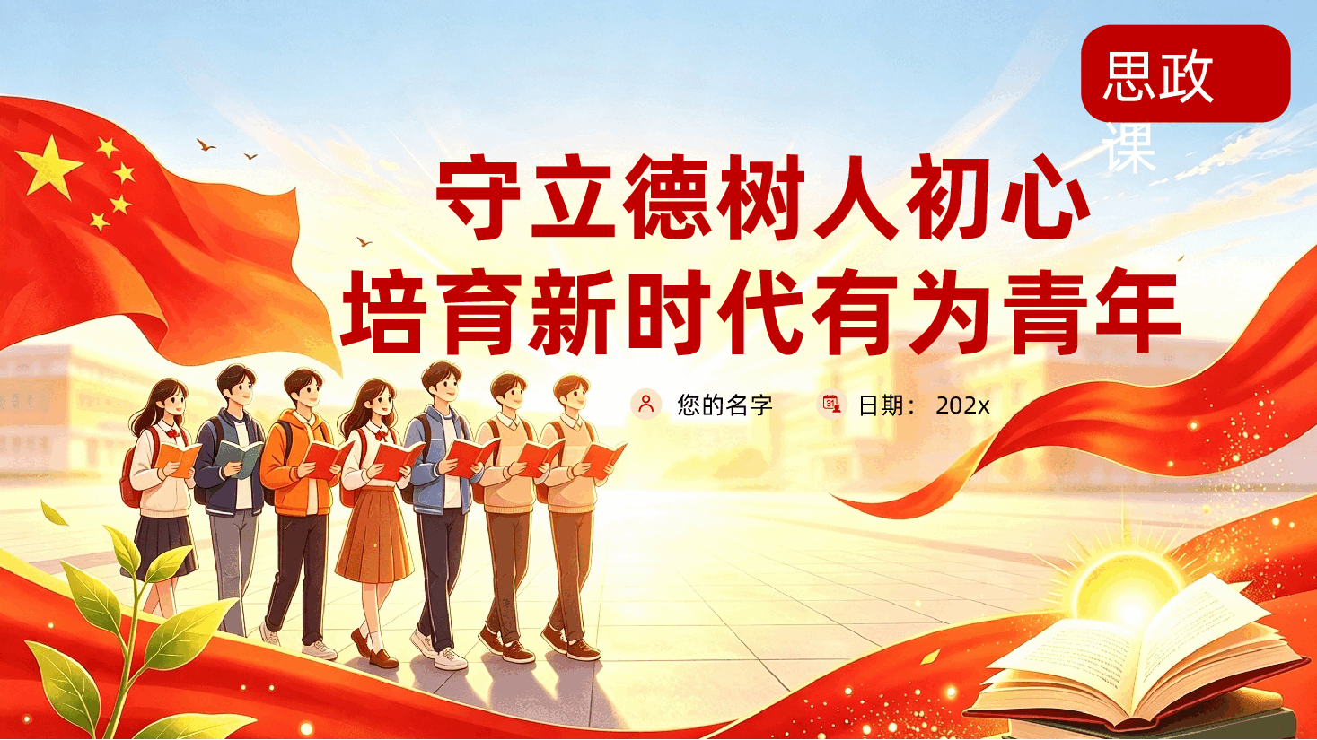 学校教师思政课ppt:守立德树人初心,培育新时代有为青年.pptx,第1页预览