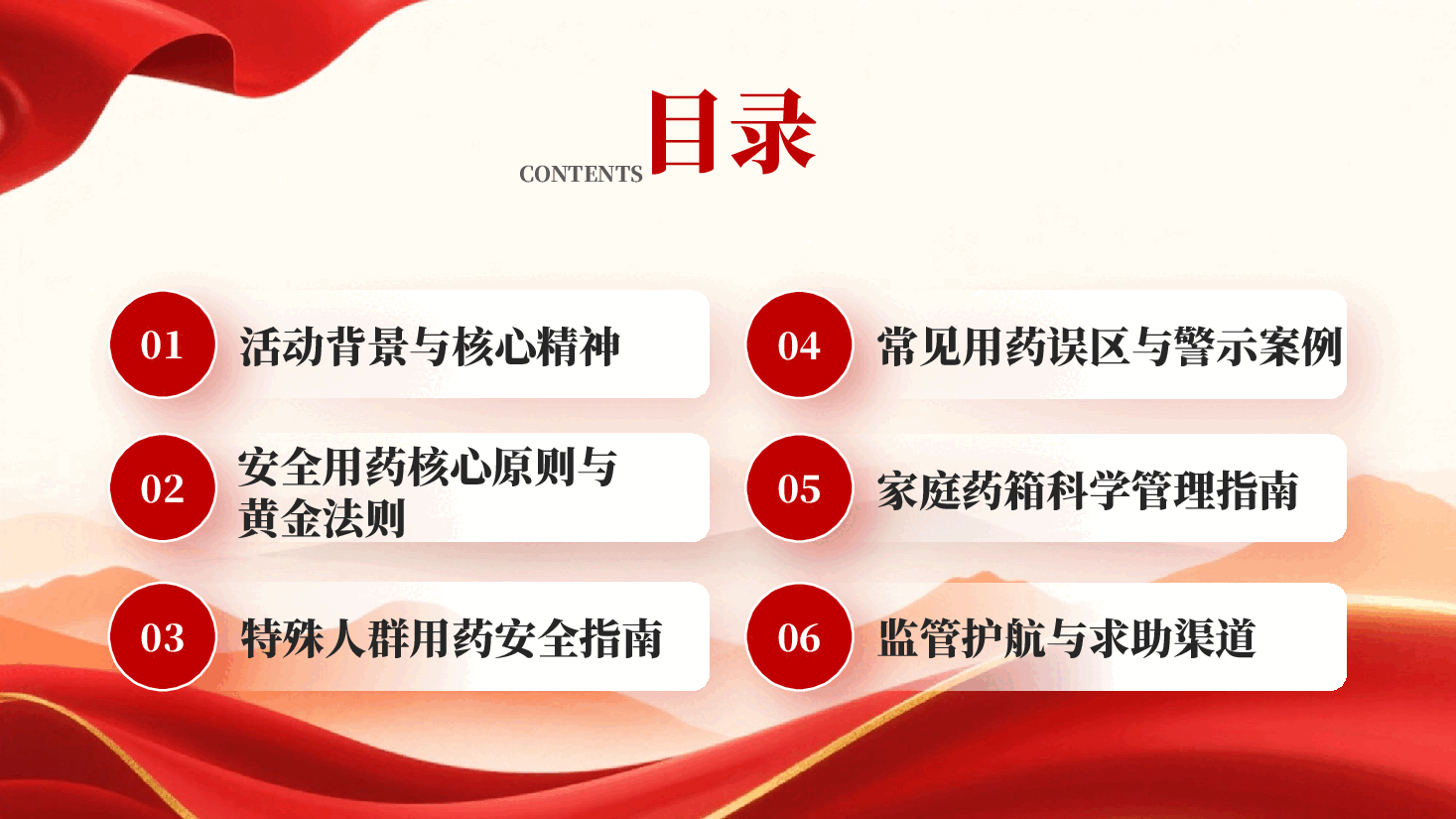 红色全国药品安全宣传月安全用药守护健康PPT党课.pptx，第2页预览