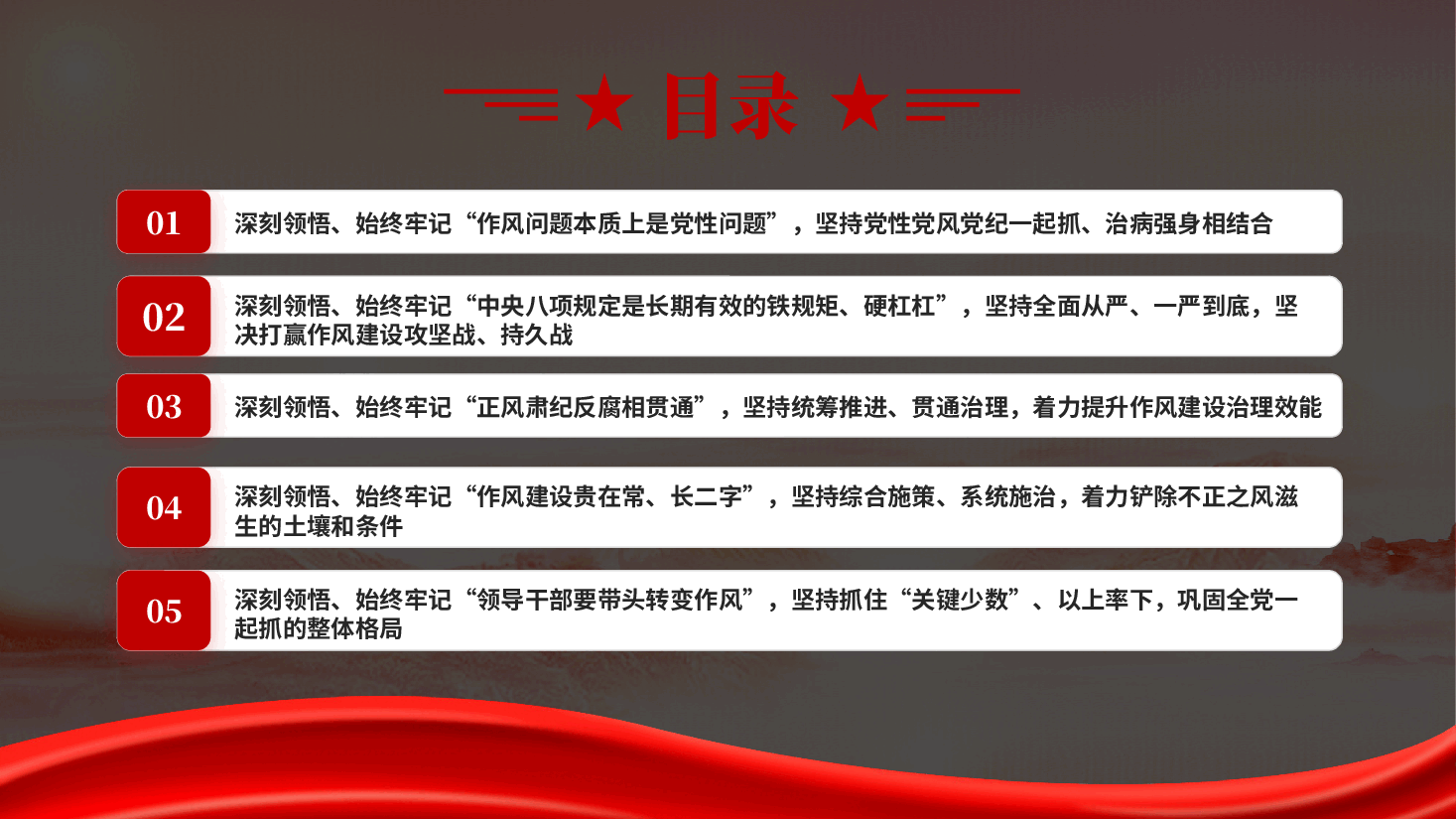 红色从五个维度深刻领悟党的作风建设的重要意义专题党课PPT.pptx,第3页预览
