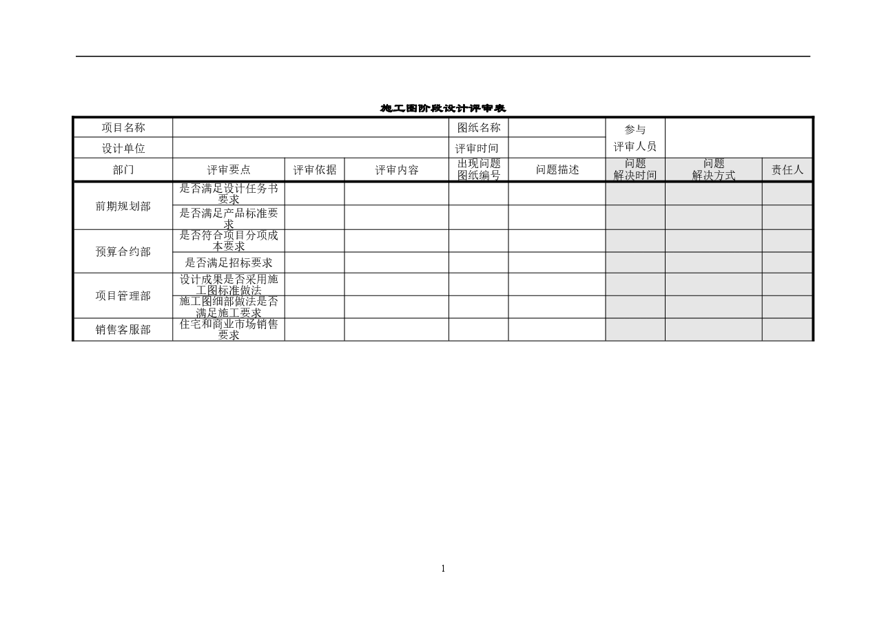 地产项目施工图阶段设计评审表.doc，第1页预览