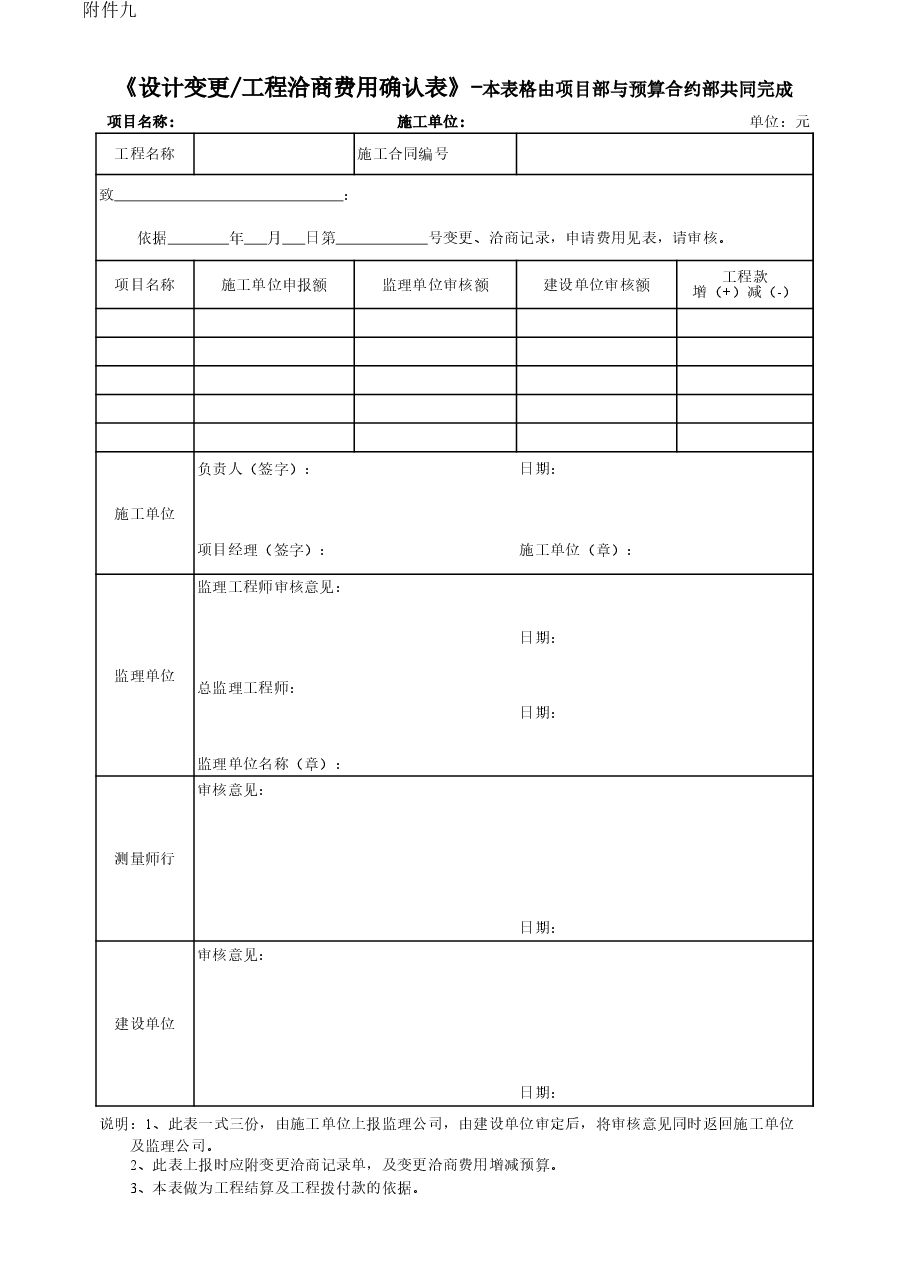 04设计变更、工程洽商费用确认表.xls,第1页预览