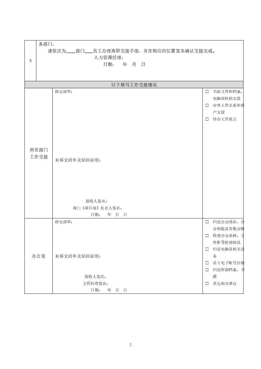 公司员工离职申请表及工作交接清单.doc,第2页预览
