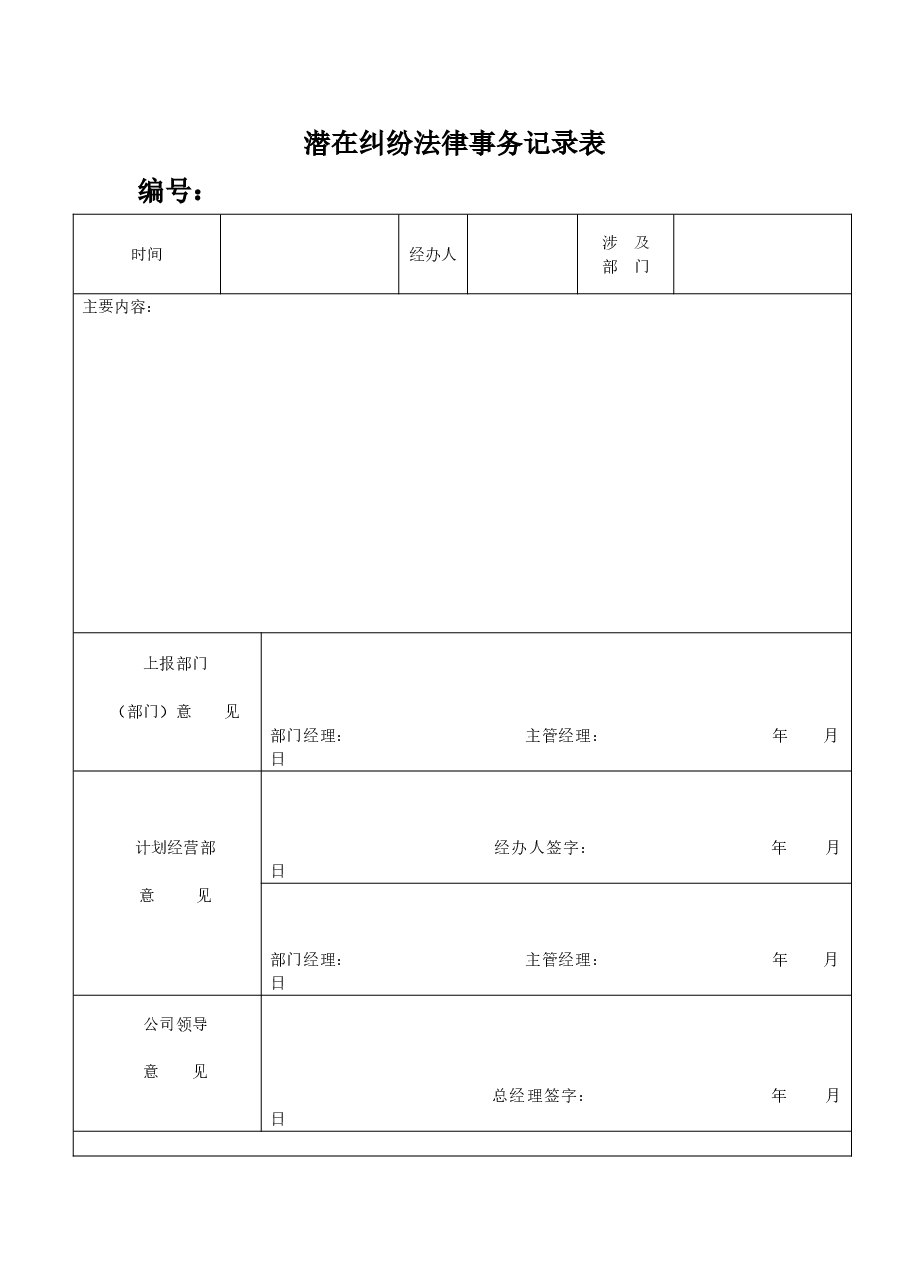 公司潜在纠纷记录表.doc,第1页预览