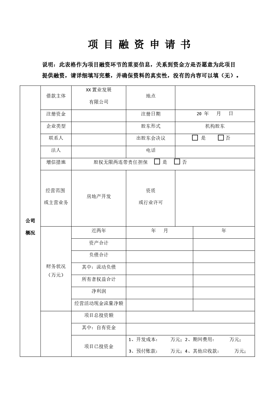 项目融资申请书.docx，第1页预览