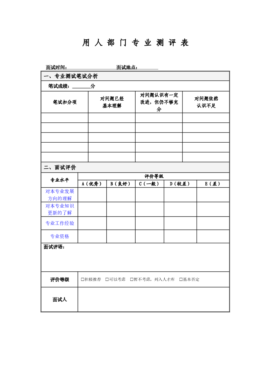 应聘人员专业能力测评表.doc，第1页预览
