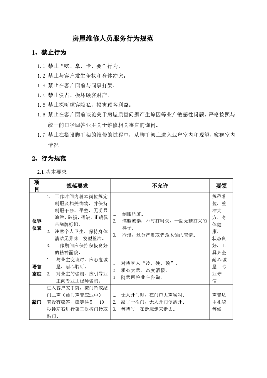 房屋维修人员服务行为规范.doc,第1页预览