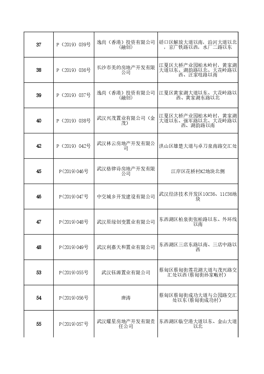 2019年武汉土地成交表.xls，第3页预览