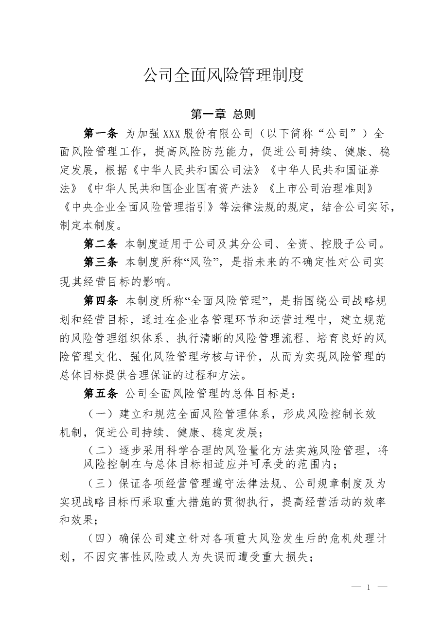 公司全面风险管理制度.docx,第1页预览