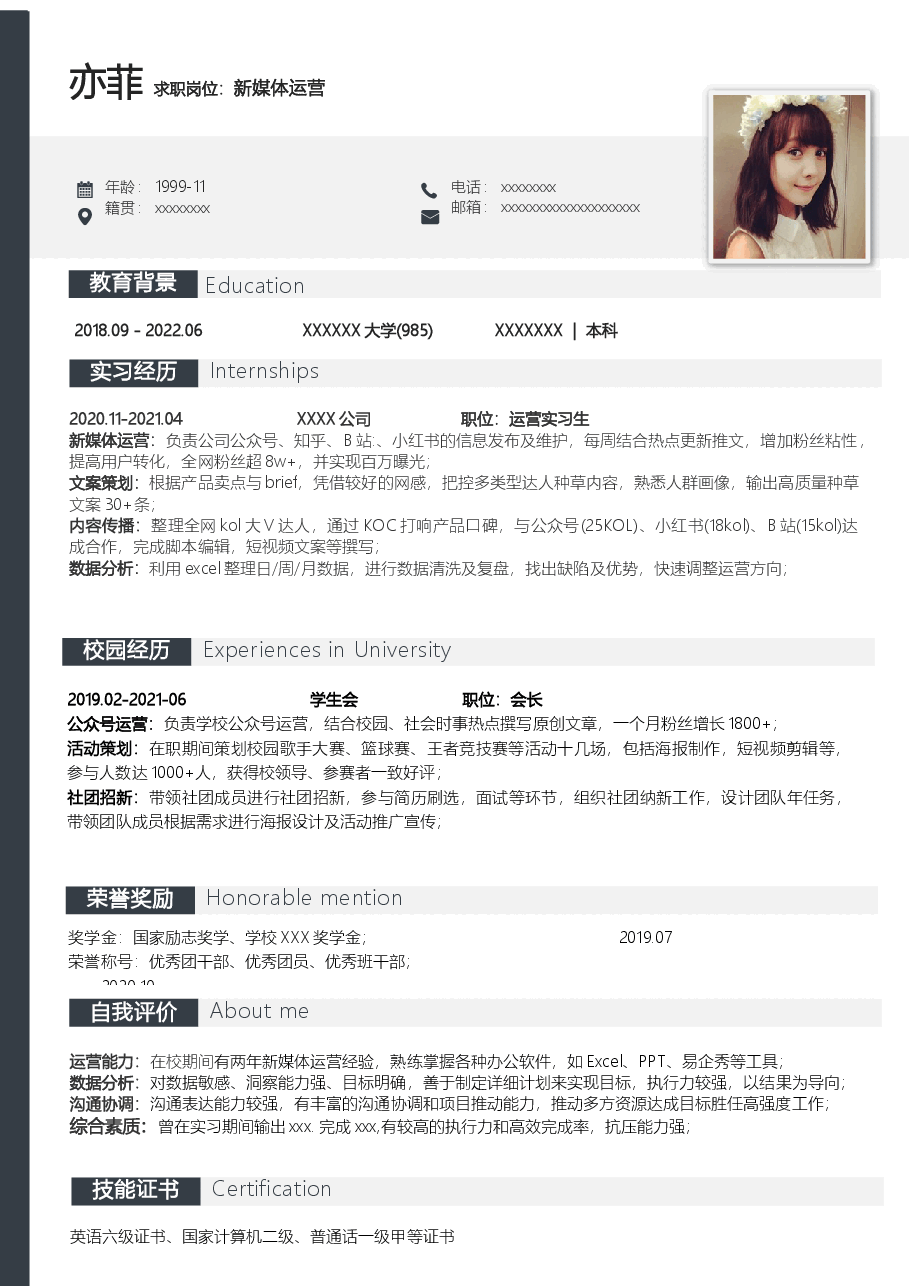 新媒体运营简历范文模板.docx,第1页预览