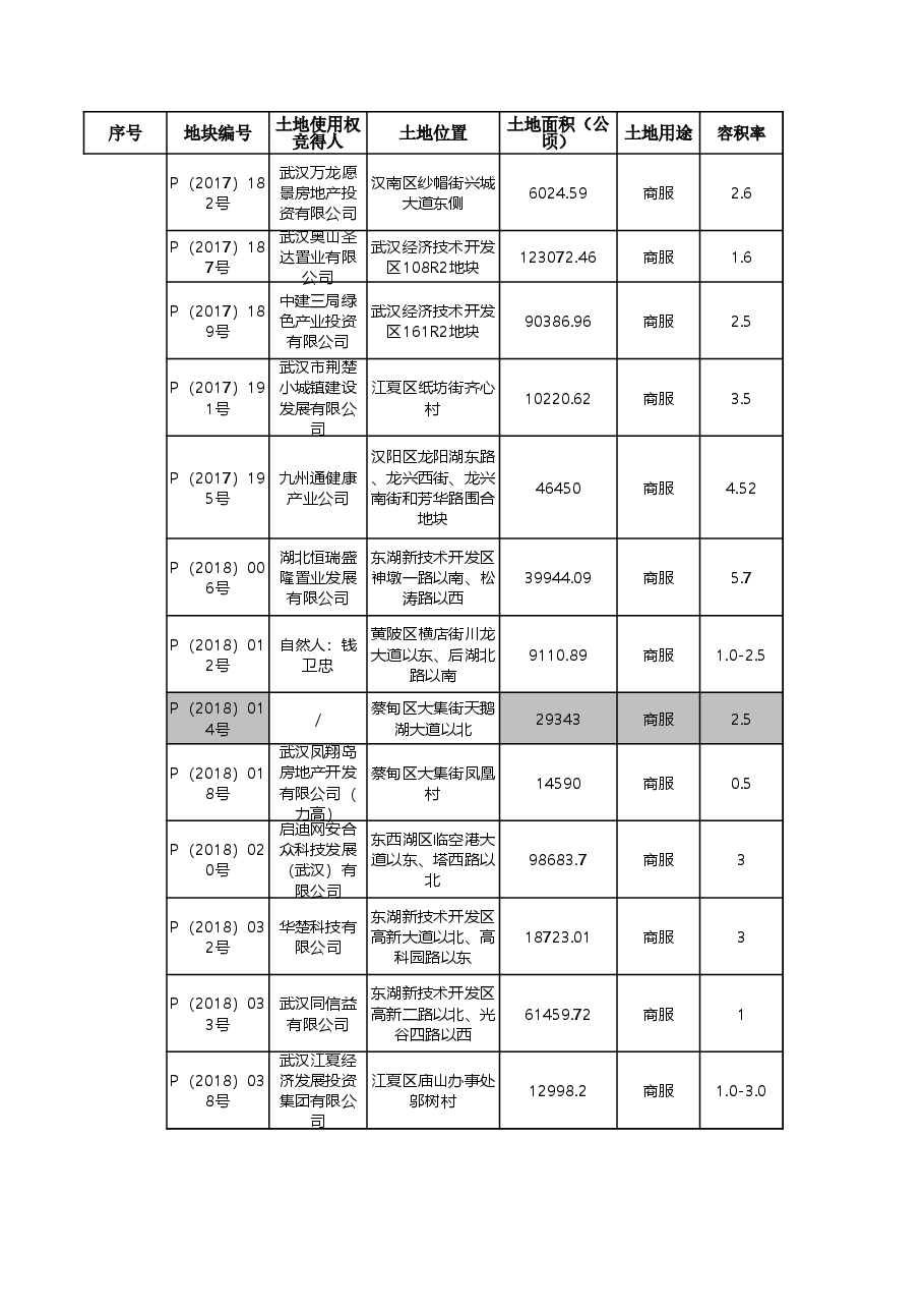 武汉2018-2020年商服土拍成交信息总表.xls，第1页预览
