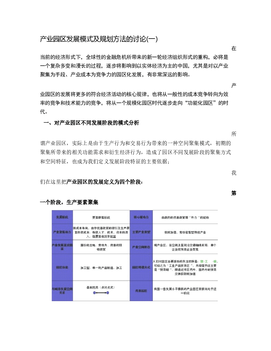 产业园区发展模式及规划方法的讨论.doc,第1页预览