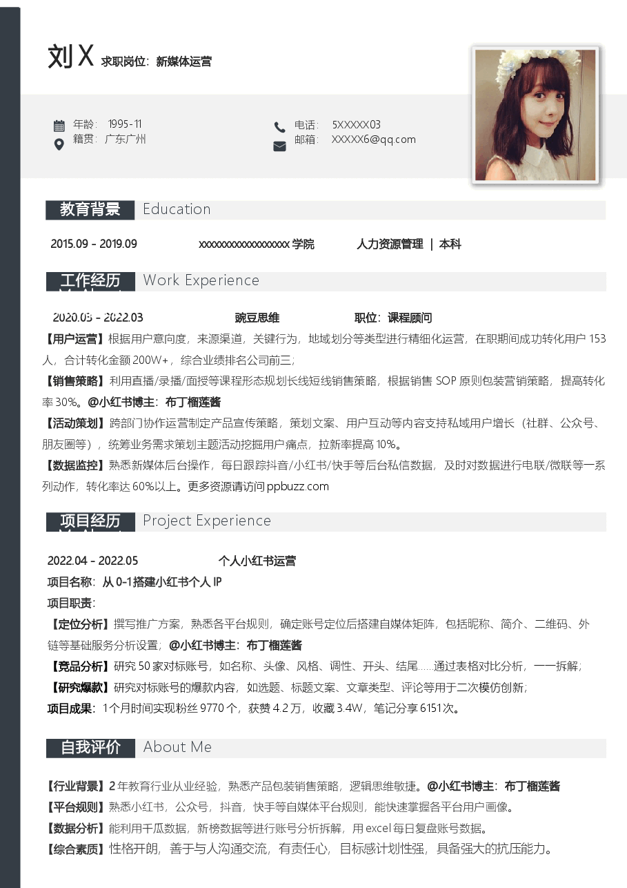 销售转行运营简历模板.docx,第1页预览