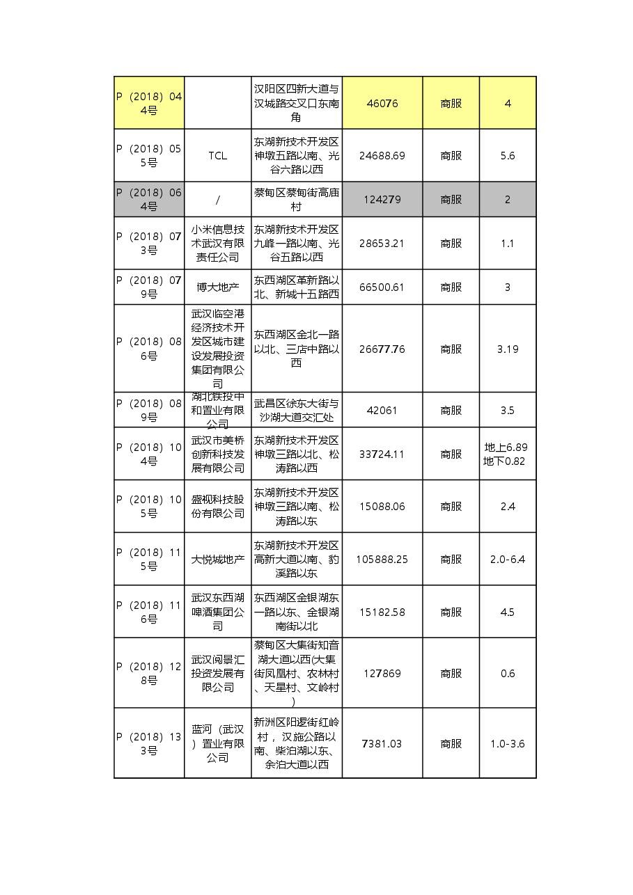 武汉2018-2020年商服土拍成交信息总表.xls，第2页预览