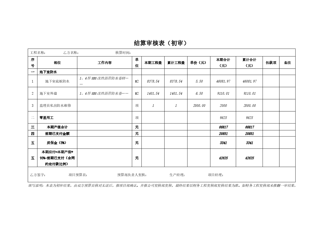 工程项目结算审核表-举例.docx,第1页预览