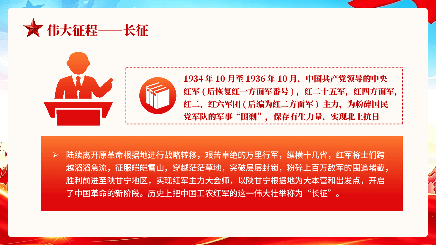红色纪念中国红军长征胜利90周年铭记伟大长征精神专题党课PPT.pptx,第4页预览