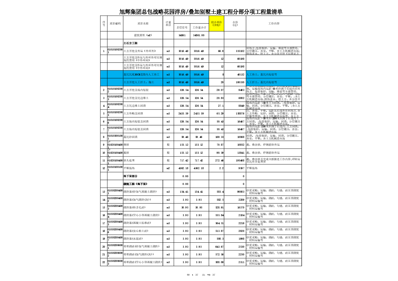 土石方工程清单(QD-地基-土石方).xlsx,第1页预览